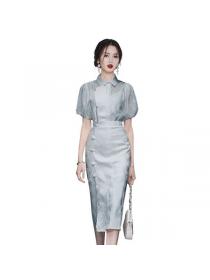 Korean style Summer Puff sleeve Lantern sleeve blouse High waist skirt 2 pcs set