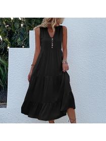 European style Summer fashion Loose Solid color sleeveless dress