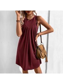 European style Summer fashion Loose waist Solid color sleeveless dress