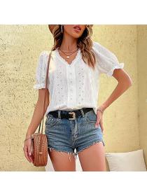 European style Summer fashion V collar Short sleeve blouse 