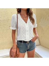 European style Summer fashion V collar Short sleeve blouse 