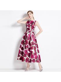 European style Summer Sleeveless Slim Printed Fashion A-line dress 