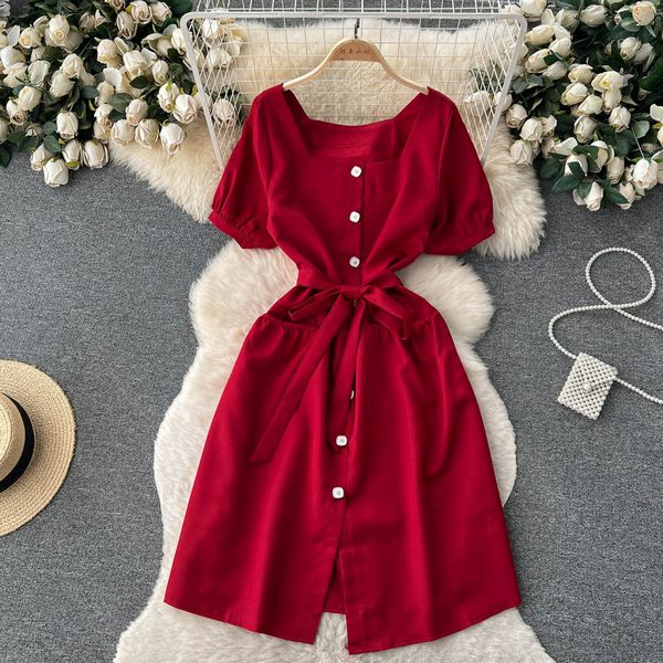 Korean style Solid color Square neck Holiday dress
