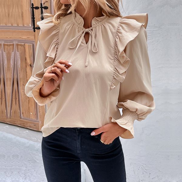 European style Long sleeve Solid color Blouse