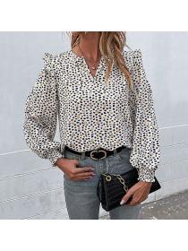 European style Fashion V neck Long sleeve blouse 