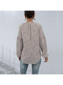 European style Retro fashion V neck Leopard print blouse 