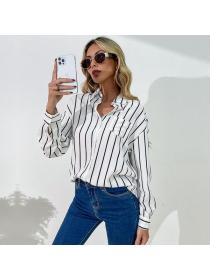 European style Loose White Stripe blouse for women