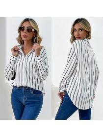 European style Loose White Stripe blouse for women