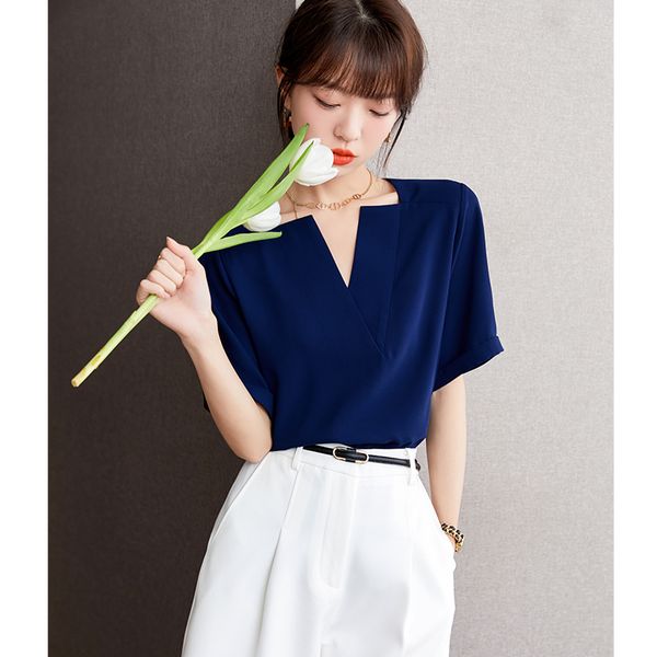 Korean style V collar SHort sleeve Elegant blouse