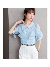 Korean style Short sleeve Chic Round collar Chiffon shirt 