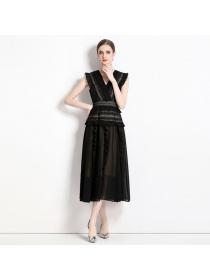 European style Fashion V collar Slim Large swing dress 