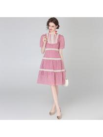 European style Retro Pink Slim Short sleee dress 