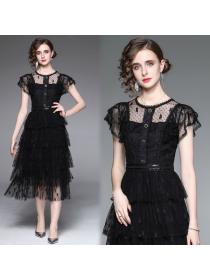 European style Retro Lace Embroidery Layer dress
