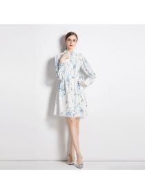 European style Summer fashion Lantern sleeve Slim Long sleeve dress 