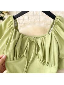 Fashion style Puff sleeve Sweet Solid color Short sleeve dress 