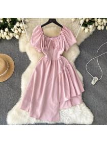 Fashion style Puff sleeve Sweet Solid color Short sleeve dress 