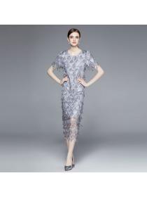 New elegant dress with fringed wave petals embroidered with shining pieces