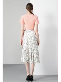 European style Slim Knitted Top+Irregular Long skirt 
