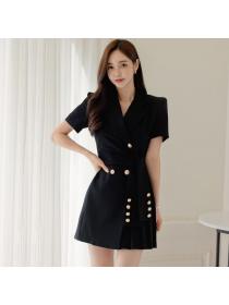Korean style Fashion OL Black Short sleeve dress 