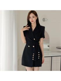 Korean style Fashion OL Black Short sleeve dress 