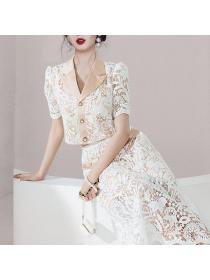 Korean style Fashion Suit collar Lace Dress 