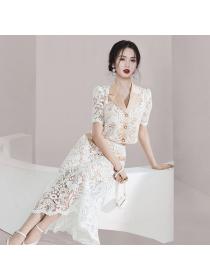 Korean style Fashion Suit collar Lace Dress 