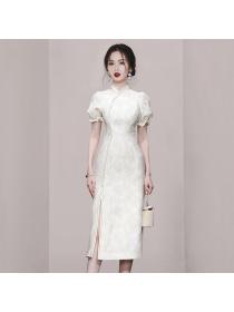 Chinese style Puff sleeve Slim Temperament cheongsam dress