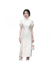 Chinese style Puff sleeve Slim Temperament cheongsam dress