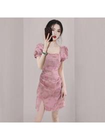 Korean style Retro fashion Split dress 