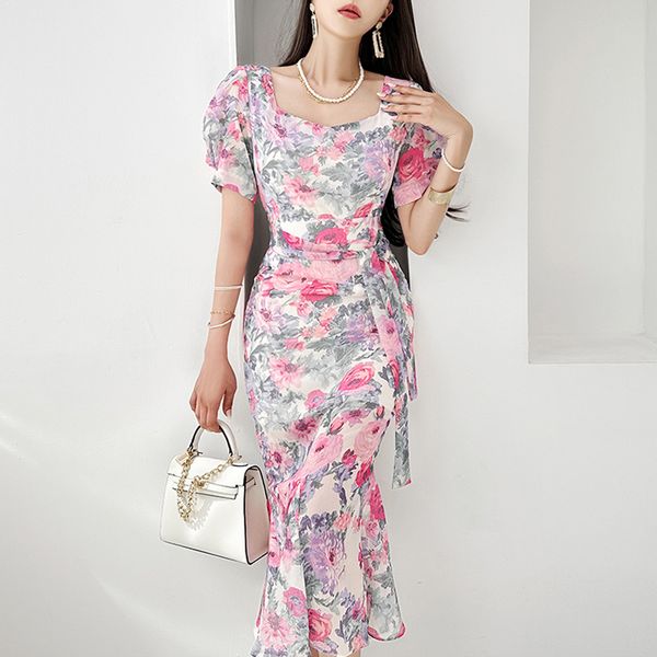 Korean style Fashion Short sleeve Fishtail dress