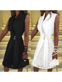 European style Fashion Sleeveless V collar Suit dress 