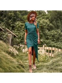European style Summer Elegant Round collar Casual Short sleeve dress 