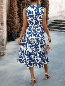 European style Summer Elegant Sleeveless Printed Dress 