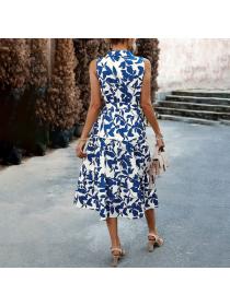 European style Summer Elegant Sleeveless Printed Dress 