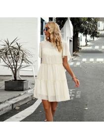 European style Summer Solid color A-line dress 