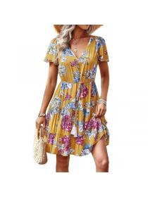 European style Summer Bohemia Printed Short sleeve dress 