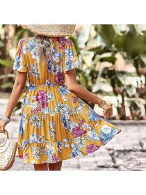 European style Summer Bohemia Printed Short sleeve dress 