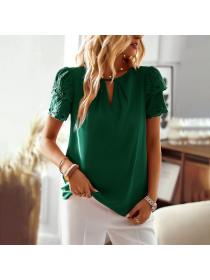 European style Summer Solid color Elegant Short sleeve Top