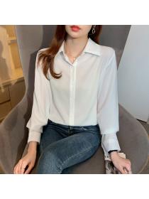 Korean style OL Solid color Long sleeve blouse 