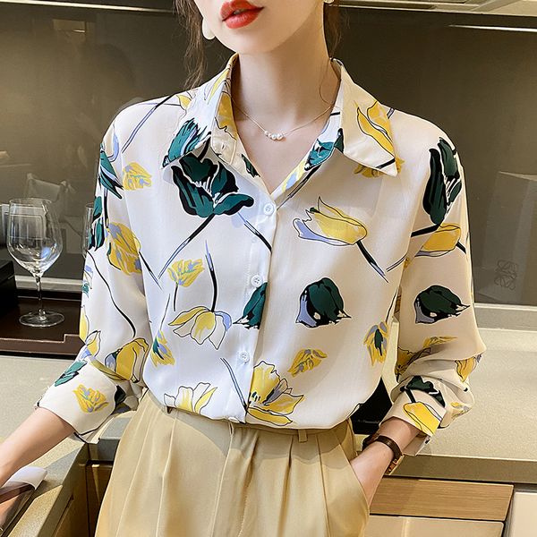 Korean style Retro fashion printed Long sleeve blouse