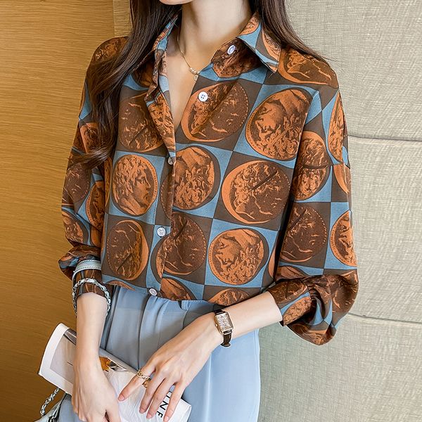 Korean style Retro Printed Long sleeve blouse
