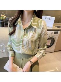 Korean style Green Stripe Elegant blouse 