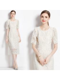 European style Fashion Lace Embroidery Long dress 