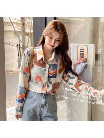 Korean style OL fashion Printed Satin Blouse for women