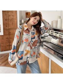 Korean style OL fashion Printed Satin Blouse for women