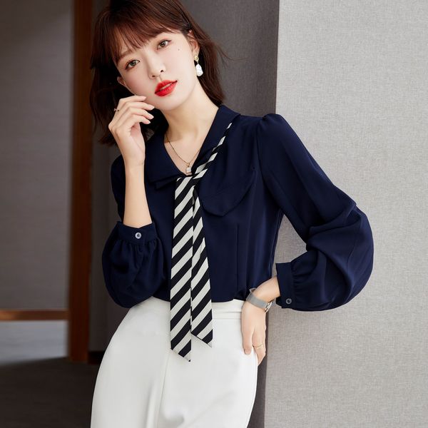 Korean style Retro fashion Chiffon Long sleeve blouse