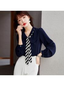 Korean style Retro fashion Chiffon Long sleeve blouse 