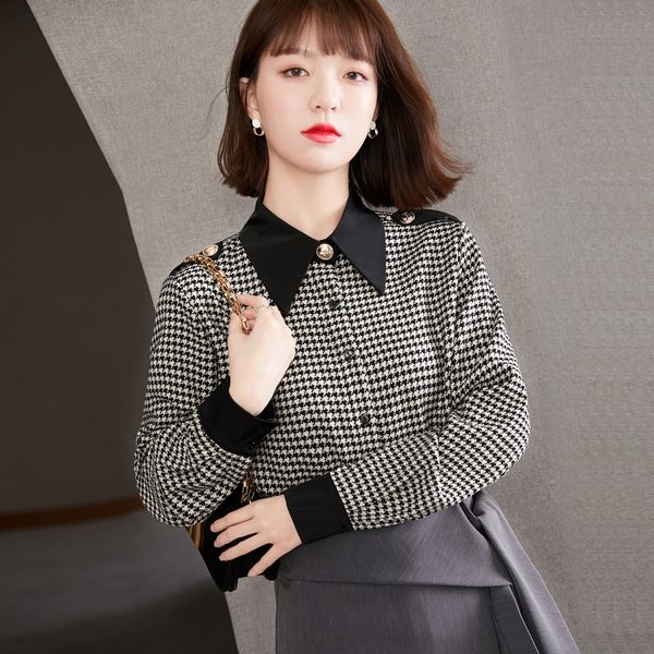 Korean style Fashion Matching Plaid Long sleeve blouse