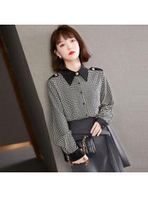 Korean style Fashion Matching Plaid Long sleeve blouse 