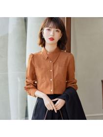 Autumn vintage style Corduroy shirt Polo collar Chic top
